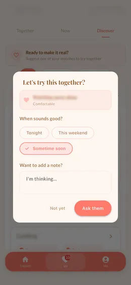 Proposal screen for scheduling a shared experience