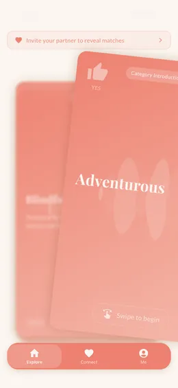 Swipe interface showing activity cards