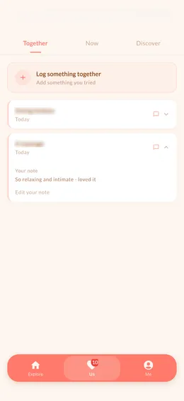 Together tab showing a shared timeline with personal notes