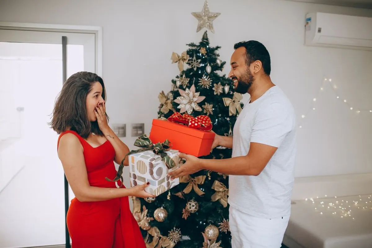 Couple sharing a happy discovery