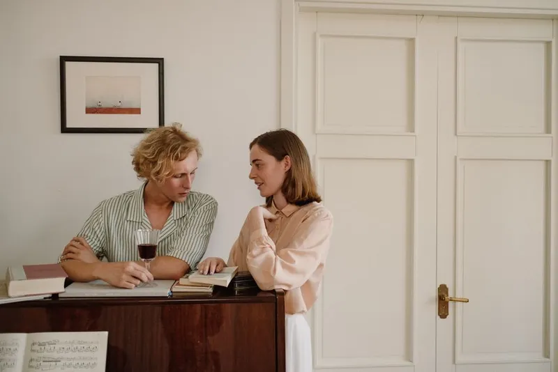 Couple in a close, thoughtful conversation