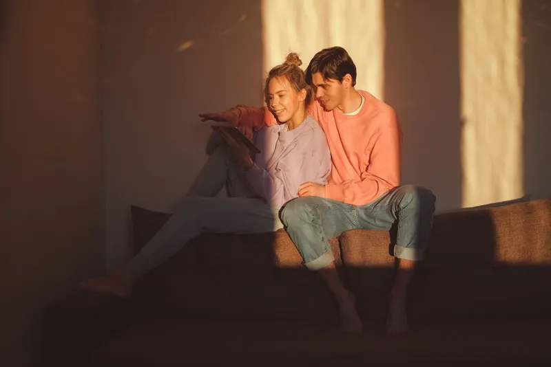 Couple sitting calmly together with tea