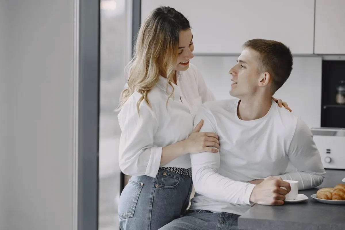 Couple in a gentle, curious conversation close together