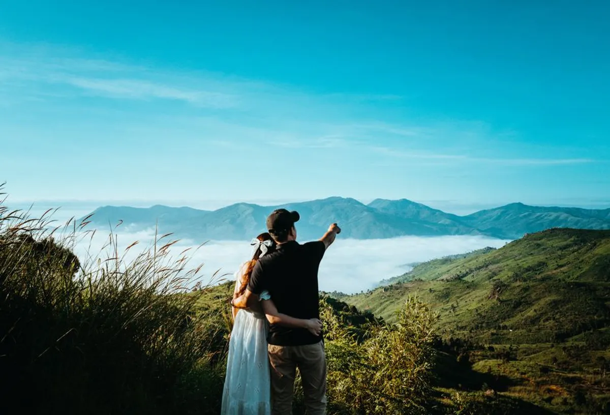 Couple sharing a happy discovery together