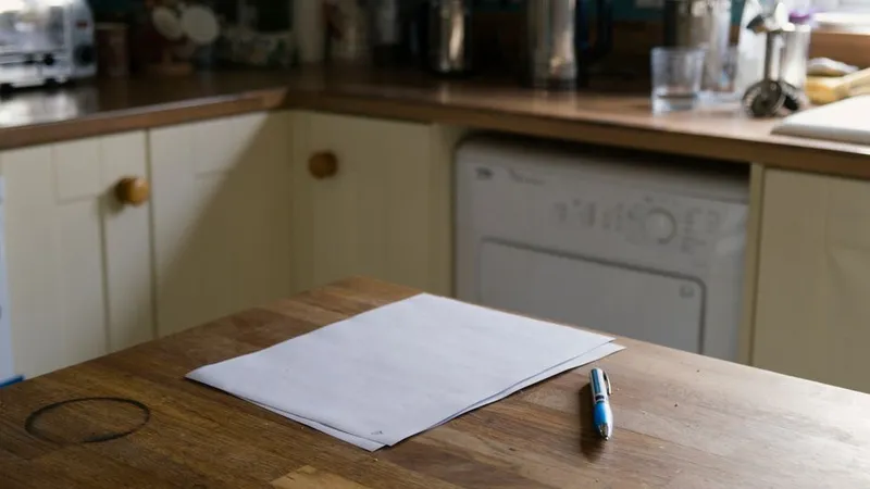 Couple writing notes together at a kitchen table