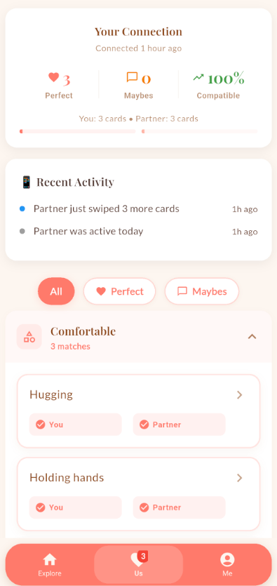 Matches dashboard showing shared interests and compatibility