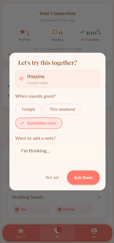 Propose experience dialog for planning shared activities